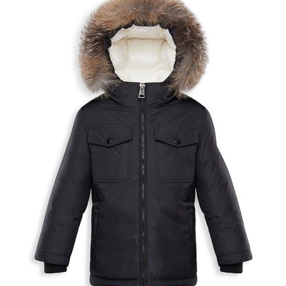 NWT$990 Moncler Kid's Menue Fox Fur Black White Down Puffer Jacket Sz 12A (9-10) - Picture 5 of 16